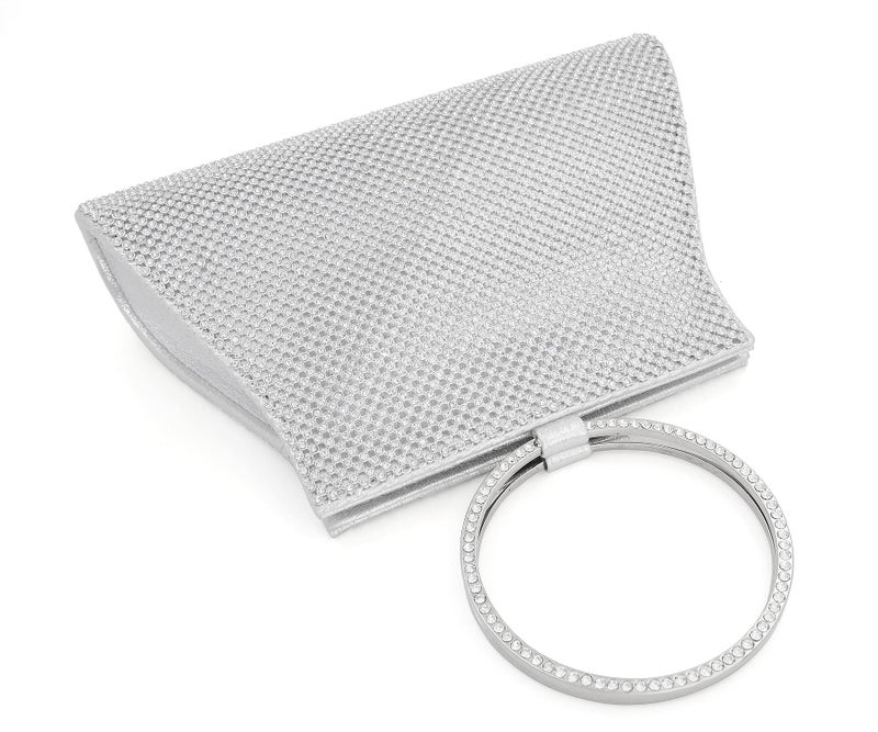 MOSSMON Crystal Clutch Purses Bride and Bridesmaid Handbag Elegant Wristlet Evening Bag for Women Silver Large - Image 4